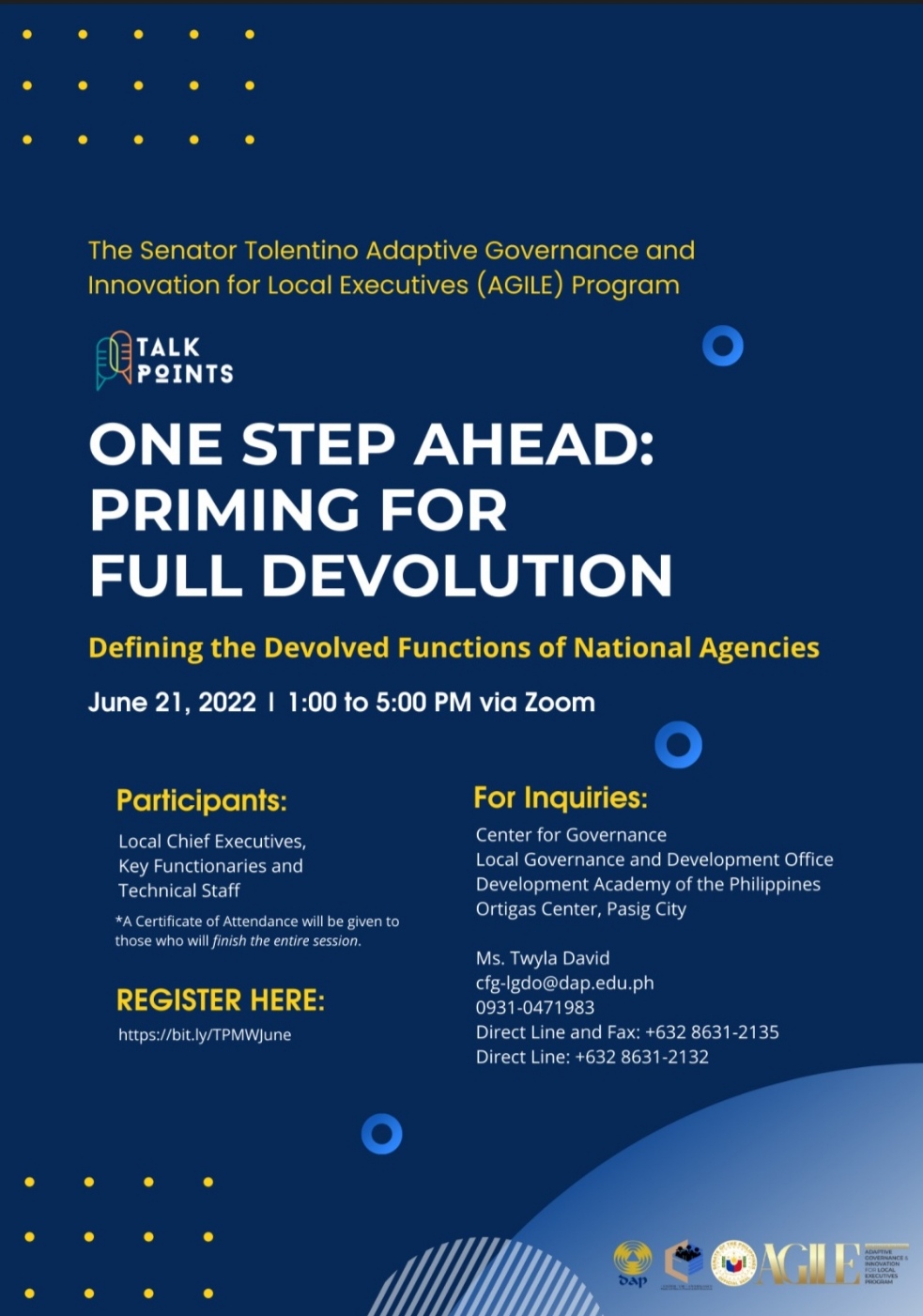 EO 138 Talk Points on June 21, Tuesday, 1:00 - 5:00 PM