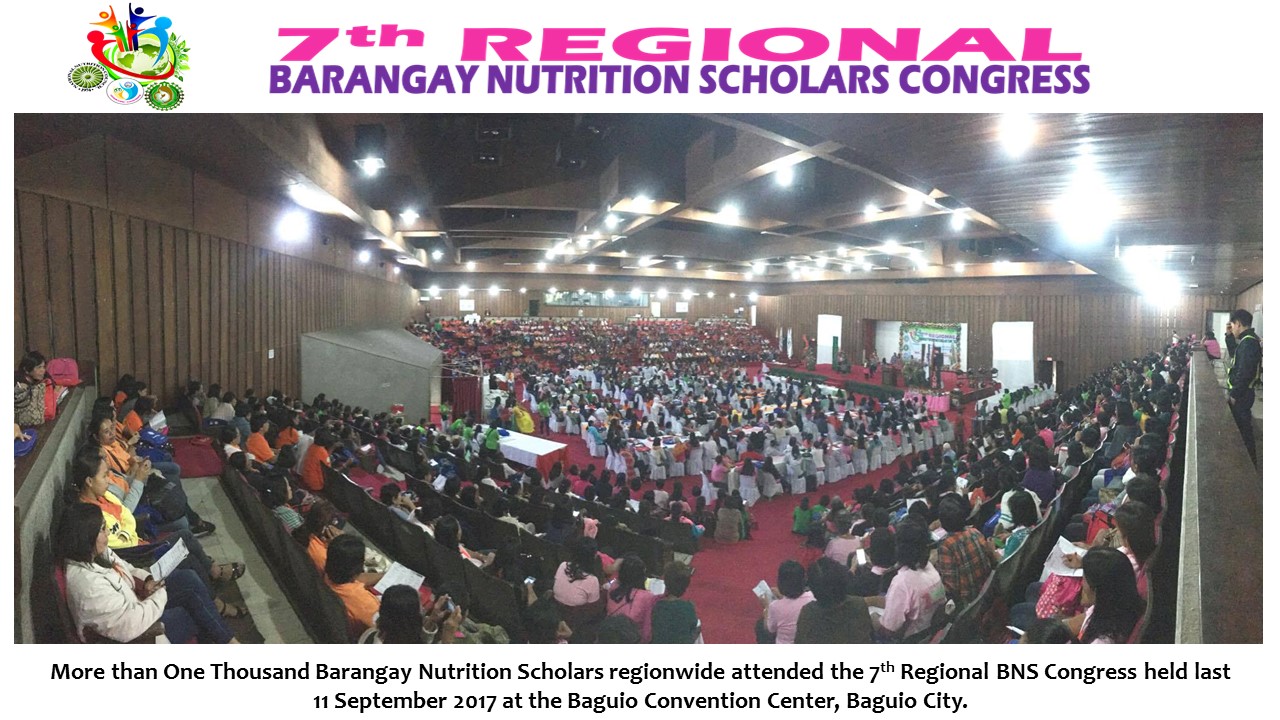 The Province of Ilocos Norte in close coordination with the National Nutrition Council- Regional Office I and LUPangIlocos Barangay Nutrition Scholars (BNSs) Federation, Inc. successfully hosted this year’s 7th Regional BNS Congress with the theme: ““LUPANG ILOCOS BNSs: Itaguyod ang Healthy Diet sa Pamayanan, Upang Wastong Nutrisyon ay Makamtan!” held on September 11, 2017 at the Baguio Convention Center. This annual event was attended by around 1,200 BNSs coming from the Provinces of Ilocos Norte, Ilocos Sur, La Union and Pangasinan. A record breaking in the number of attendees.