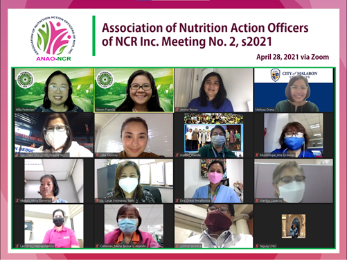 NCR LGUs to push through with conduct of MELLPI Pro this year as discussed during the online meeting of the Association of Nutrition Action Officers of NCR (ANAO-NCR), Inc. on April 28, 2021