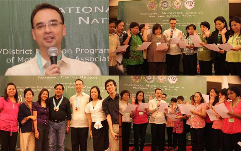 Senator Alan Cayetano inducting the Board of Directors of the Federation of BNSs of NCR, Inc. 2012-2014