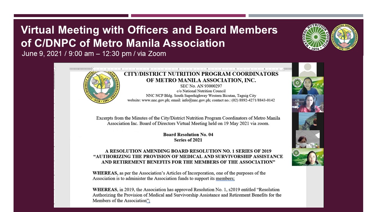 Virtual Meeting with Officers and Board Members of C/DNPC of Metro Manila Association