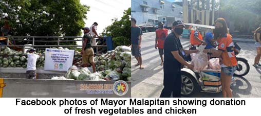 Facebook photos of Mayor Malapitan showing donation of fresh vegetables and chicken