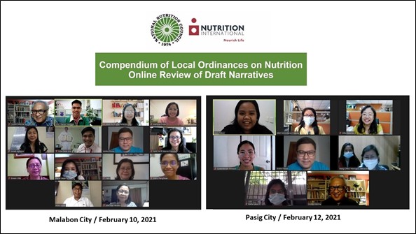 Compendium of Local Ordinances on Nutrition Online Review of Draft Narratives of the cities of Malabon and Pasig