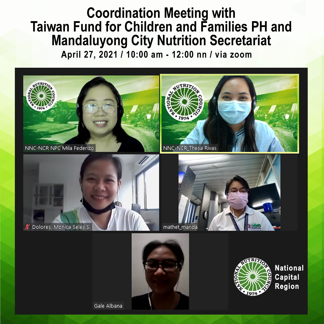 Coordination meeting with Taiwan Fund for Children and Families Philippines and Mandaluyong City Nutrition Secretariat