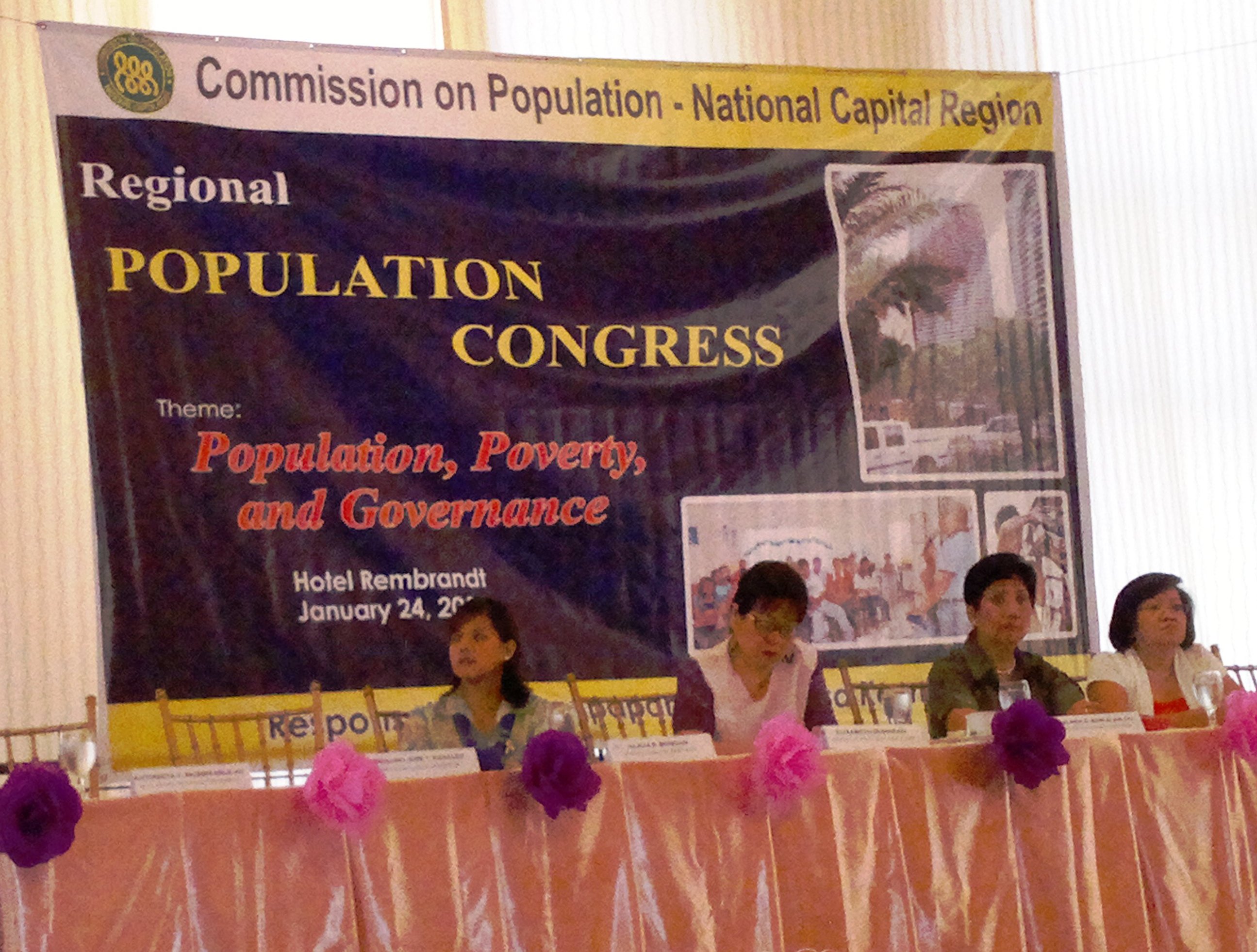 OIC-Regional Director Eleonor Cura (POPCOM), DED Rosalinda Marcelino (POPCOM), Ms. Beth Dumaran (CHD-MM), Ms. Jacel Paguio (DSWD-NCR) 