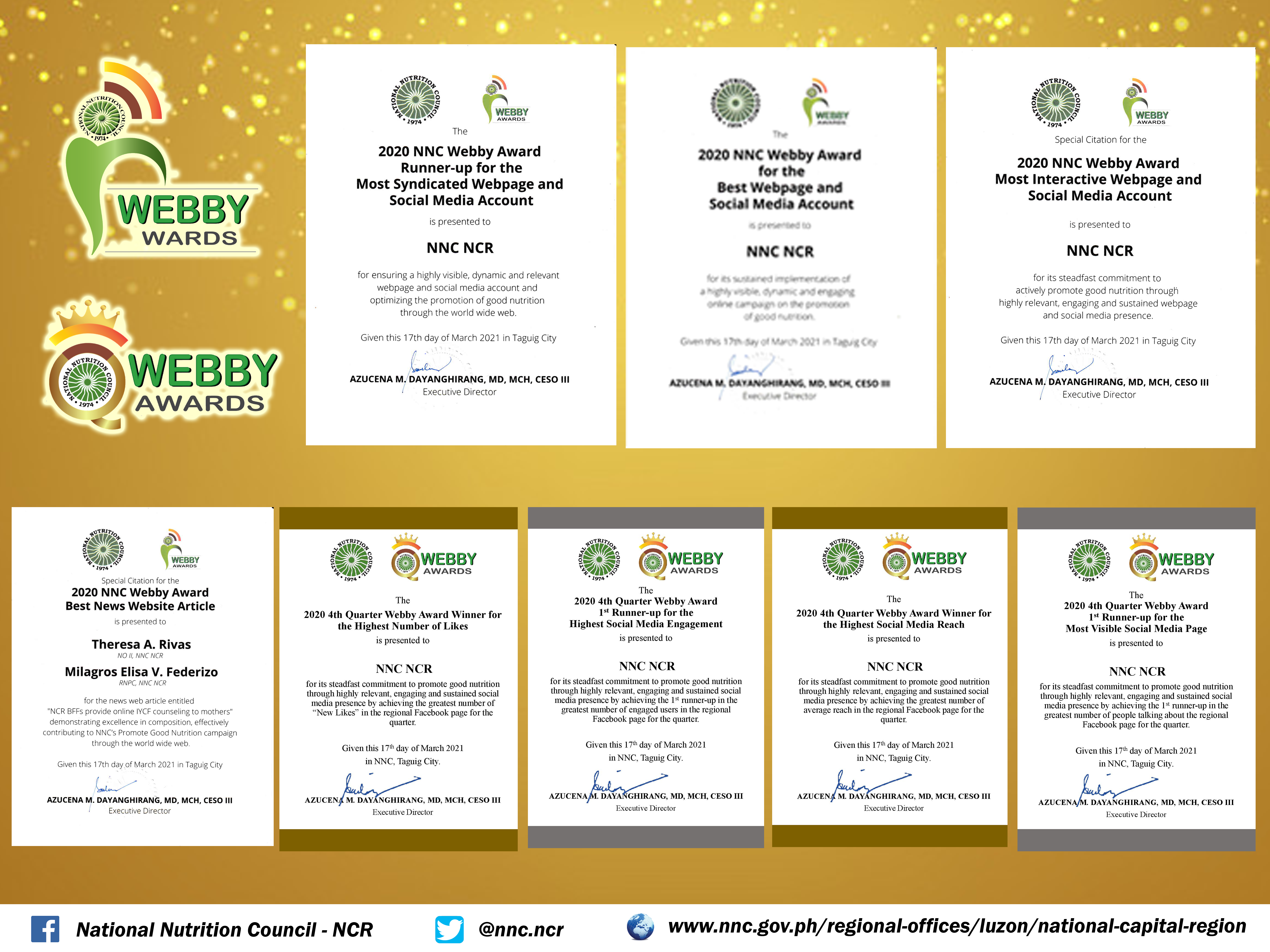 Awards received by NNC-NCR during the 4th Quarter and Annual Webby Awards for 2020