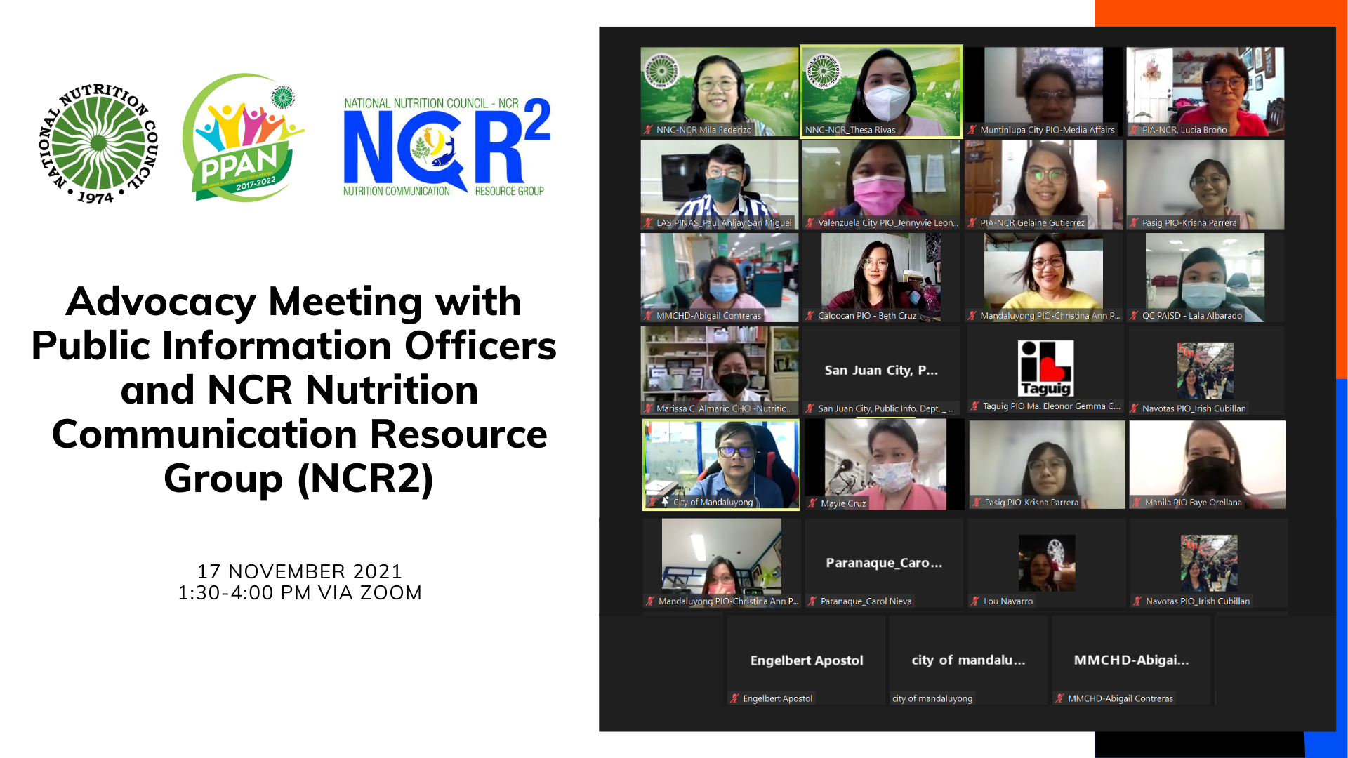 Advocacy Meeting with Public Information Officers (PIO) and NCR Nutrition Communication Resource Group (NCR2)
