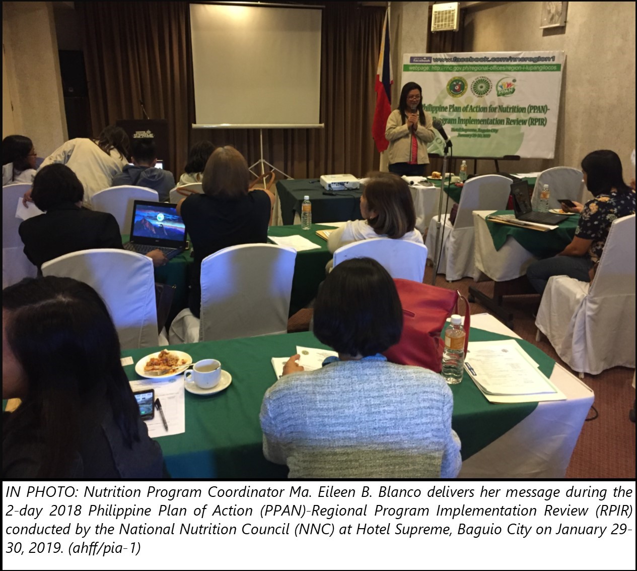 IN PHOTO: Nutrition Program Coordinator Ma. Eileen B. Blanco delivers her message during the     2-day 2018 Philippine Plan of Action (PPAN)-Regional Program Implementation Review (RPIR)  conducted by the National Nutrition Council (NNC) at Hotel Supreme, Baguio City on January 29-30, 2019. 