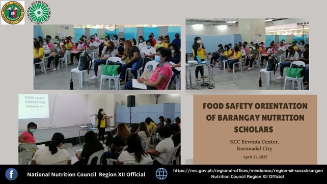 FOOD SAFETY ORIENTATION FOR BARANGGAY NUTRITION SCHOLARS OF KORONADAL CITY