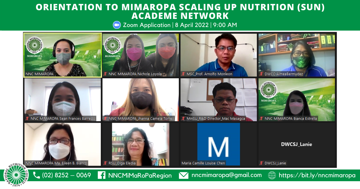 042022 MIMAROPA Academe Networks oriented on Scaling Up Nutrition Movement