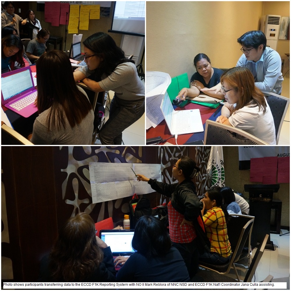 Participants inputs data in the F1K RS with the assistance of NO II Reblora and ECCD F1K Nat'l Coordinator Culla.