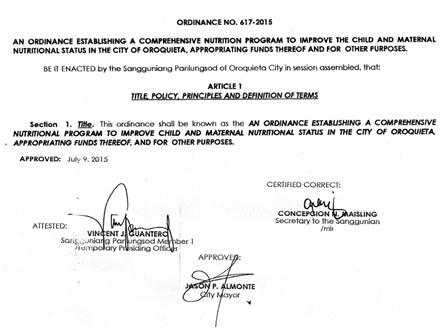 Oroquieta City Comprehensive Ordinance