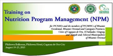 5 days training on Nutrition Program Management (NPM) for Provincial/City/Municipal Nutrition Action Officers and the members of Provincial/City/Municipal Nutrition Committees